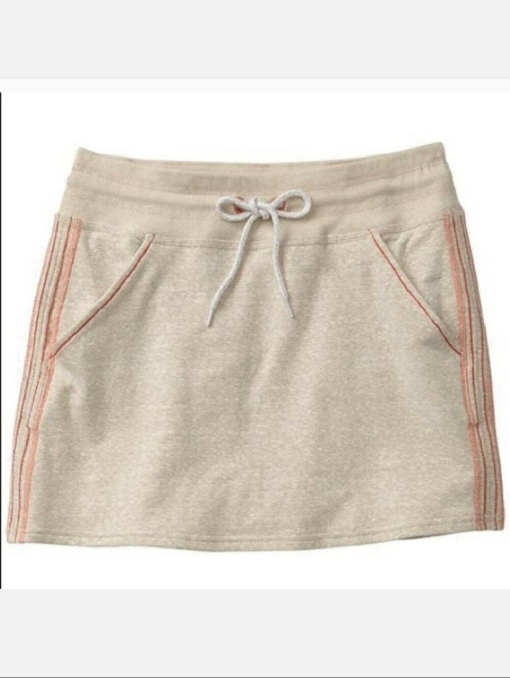Athleta Cotton Terry Pull On Mini Skirt Cream Orange Trim Women XL
